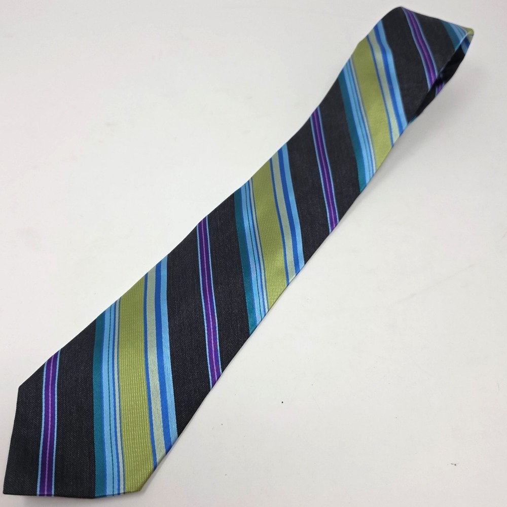 Ted Baker London Tie Mens Blue Black Striped Designer Silk USA Classic 58"